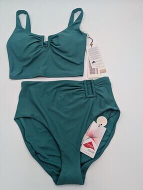 CALIA UBAR LL Bikini Top & Bottom Womens XS Jungle Green Longline Swimsuit NWT